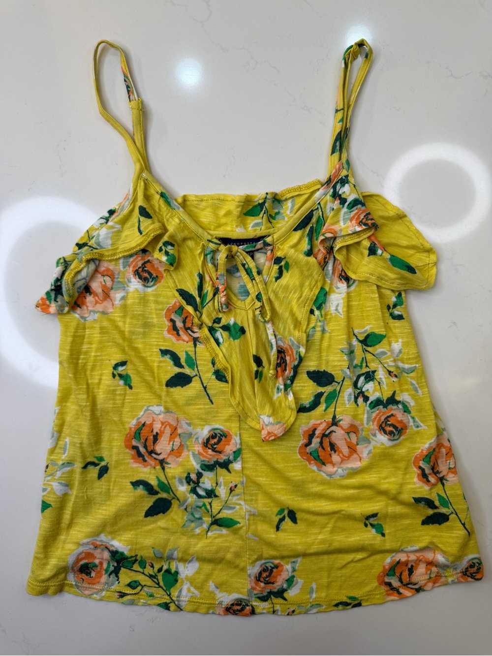 Aeropostale Yellow Floral Cold Shoulder Tank Top XS Y2K Inspired